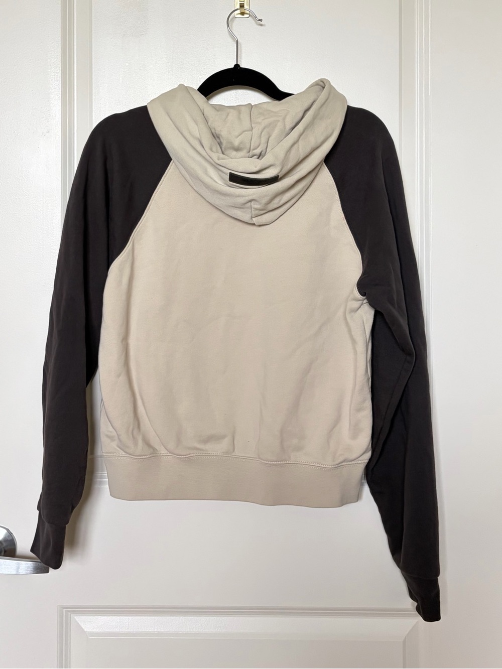 Fear of God Essentials Two-Tone Hoodie in Beige and Black - Picture 4 of 7